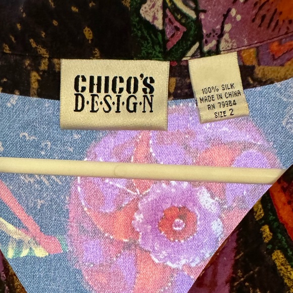 Ornate Vintage Asian Inspired Chico’s Design Silk Blouse - Picture 2 of 5